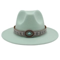 Détail du chapeau feutre vert menthe avec bande ethnique tissée et boucle turquoise - M (56-58cm) / Vert Menthe