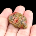 Mini hand-carved hedgehog stone figurine in natural green and reddish-brown jasper - Unakite