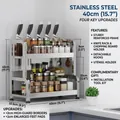 Two-tier stainless steel kitchen rack 40cm wide for seasoning and knife storage - Double Layer 40cm + Knife Rack + Chopstick Tube + Hooks