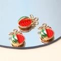 Miniature watermelon slice charms in colorful enamel with gold metal frame for DIY jewelry - Style 1