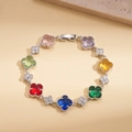 Détails du bracelet trèfle avec pierres précieuses colorées et pavé de diamants brillants - Multicolore