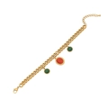 Bracelet vintage à maillons cubains dorés avec pendentifs en pierre d'œil de chat colorés - Style Pierre Ronde Et Ovale Rouge Et Verte (1#)
