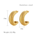 Golden woven texture C-shape stainless steel hoop earrings for women, 27mm height - Gold Wheat Braided Texture