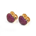 Chic heart-shaped hoop earrings with pink zircon pavé on gold-plated metal base - Heart / Gold Pink Zirconia