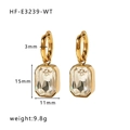 Golden titanium steel earrings featuring rectangular emerald cut clear zircon pendants - Gold Transparent Rectangle Stone Drop Earrings(HF-E3239-WT)