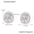 Silver-colored titanium steel textured oval stud earrings with inlaid glass stone detail - Silver Earrings
