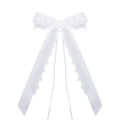 Elegant white wedding car ribbon bow with heart lace edges and long flowing streamers - White Satin Heart Style