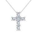 Elegant S925 sterling silver cross necklace with shimmering rectangular-cut zircons - Lzn09-p