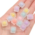 Translucent frosted acrylic cube beads with colorful macaron cores for DIY jewelry making - 10x10mm Hole Approx 3mm / Frosted Random Mixed Colors (20 Pcs/Pack)