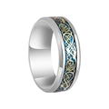 Silver stainless steel ring featuring a blue dragon pattern and golden Celtic inlay - Size 5 / Blue Base + Gold Dragon Pattern