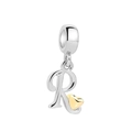 Polished S925 sterling silver letter R pendant with small golden heart charm - Letter R