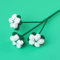 Handmade crochet cotton flower bouquet featuring three white blooms on green stems - Large Cotton Stem - Green