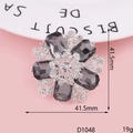 DIY flower brooch with grey square stone and silver base accented by white rhinestones - D1048 White Rhinestone Flower
