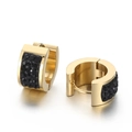 Gold stainless steel thick hoop earrings with micro-pave black crystals for women - Gold Tone Black Zirconia (KE108264-TGD)