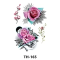 Waterproof temporary tattoo sticker with pink purple roses and geometric patterns, style TH-165 - Th-165 / 210*148mm