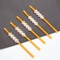 Set of 5 orange flexible Halloween straws featuring white skull decorations for parties - Skull / 22cm / 5 Pcs/Pack / Yellow