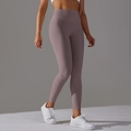 High-waisted yoga leggings in smoky mauve purple with premium seamless stretchy fabric - Taupe