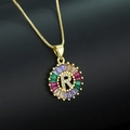 Letter R pendant necklace in gold finish with colorful rectangular cubic zirconia stones - Gold Plated Rainbow Zirconia Letter R