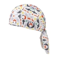 Detail of colorful paisley doodle print on white elastic bandana cap with moon and stars - One Size / White Colorful Graffiti (21#)