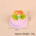 Pink waffle cream cake keychain with fruit and pearl decor, size 4x3cm, 24g weight - Gold Bead Chain / 038 Apple Lemon Cake