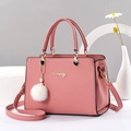Pink tote bag with lychee grain texture and cute plush ball pendant for women - Dusty Pink