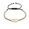 Verstellbares schwarzes Armband mit Goldperlen und glänzendem Zirkon-Kreuzanhänger - B0082 Kreuz / Gold/Schwarz