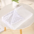 Detailed shot of white double-sided minky dotted and cotton gauze baby blanket. - 100X70 / White