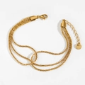 Bracciale a tre strati in acciaio inossidabile dorato PVD con catene sottili e medaglia - Cavigliera / Oro