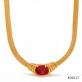 Golden snake chain necklace with an oval red glass stone pendant and metallic luster finish - Gold with Red Gemstone (KDD127)
