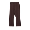 Gedetailleerde weergave van de chocoladebruine geribbelde gebreide broek met hoge taille - S / Bruin