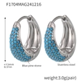 U-shaped stainless steel earrings with inlaid blue pine stones and 13mm size details - Steel Blue Turquoise - Small