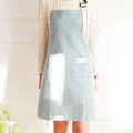 Blue and white striped cotton apron with large front pocket and adjustable straps - Lake Blue - Striped Cotton Linen