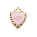 Pink heart-shaped pendant in gold finish with Love lettering and beaded edge detail - Pink Heart Love