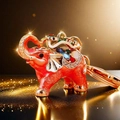 Elephant keychain in red and gold metal with sparkling colorful rhinestones - Single OPP Bag Packaging / Lucky Elephant Pink