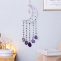Purple crescent moon dream catcher with natural amethyst beads and agate slices - Clear Moon Crystal Tree