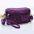 Purple nylon leopard print crossbody bag with adjustable strap and sport logo - Purple Leopard