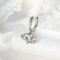 Silver finish hoop earring featuring a heart-shaped gem and a delicate planet star pendant - White Style (A902-1) / Single Piece