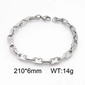 Bracciale a maglie intrecciate in acciaio inossidabile argento, 210x6mm, stile chic - Catena a Naso di Maiale (KB185485-Z) / 6mm / Color Acciaio