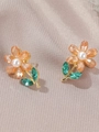 Luxuriöse Blumenohrstecker mit orangen Kristallen und einer zentralen Perle - Orange WG0-0614