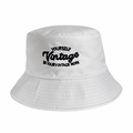 Close-up of vintage black embroidery on a white cotton reversible bucket hat fabric - 55-58cm / Cream White (Vintage)