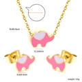 Schmuckset aus Gold-Edelstahl mit rosa und lila Elefanten-Halskette und Ohrringen - Gold