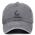 Detailed view of Loading embroidery and fabric texture on washed grey cotton baseball cap - Adjustable / Gray