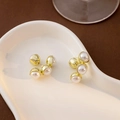 Elegant gold earrings with three white pearls in an arc design for women - E1304-Gold Curved Three Pearl Studs