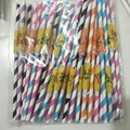 Mixed colored striped paper straws with yellow and orange mini umbrellas in packaging - 6x197mm Paper Straw with Umbrella