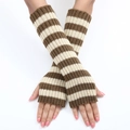Scaldabraccia lunghi in maglia a righe marroni e beige senza dita stile lana donna - Cachi e Beige