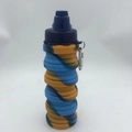 Collapsible silicone water bottle with blue and orange swirl pattern and carabiner clip - 500ml / Yellow Blue Camo (Pointed Mouth)