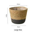 Large natural seagrass woven planter with black diamond pattern and waterproof lining - Large / Black Base