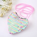 Sparkly heart shaped sequin crossbody bag for kids with pink woven shoulder strap - Light Multicolor