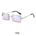 Frameless square sunglasses with blue to pink gradient lenses and gold metal frame - C5 Blue Pink Gradient
