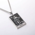 Vintage silver stainless steel Virgo zodiac tarot square pendant necklace for men - Virgo / Steel